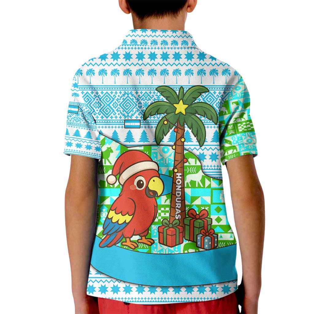 Honduras Christmas Kid Polo Shirt with Santa Parrot Palm Tree and Tropical Gift Pattern Design - Wonder Print Shop