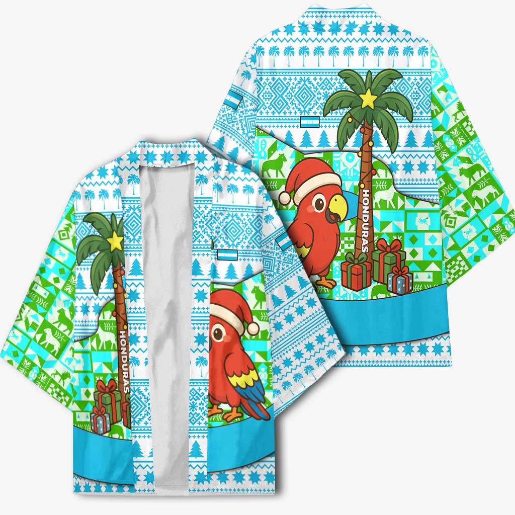 Honduras Christmas Kimono with Santa Parrot Palm Tree and Tropical Gift Pattern Design - Wonder Print Shop