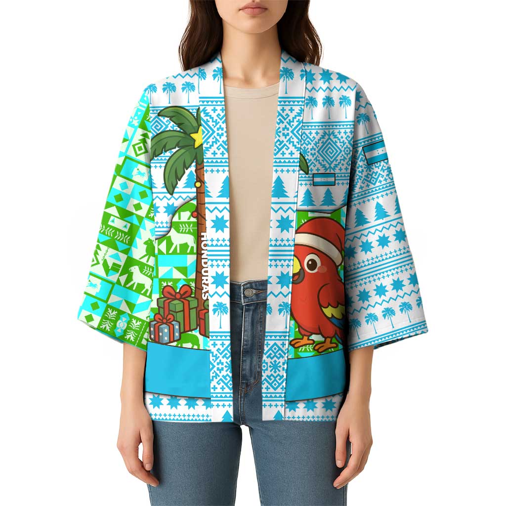 Honduras Christmas Kimono with Santa Parrot Palm Tree and Tropical Gift Pattern Design - Wonder Print Shop