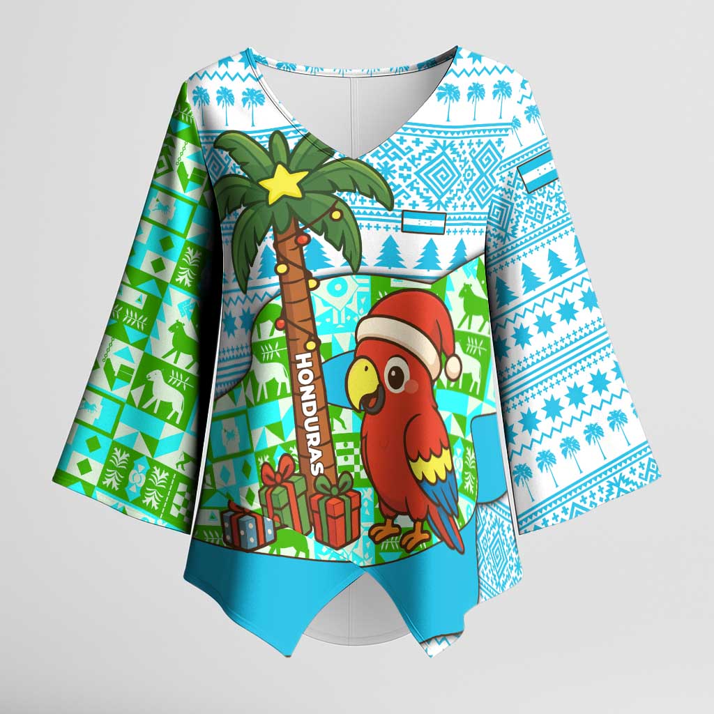 Honduras Christmas Kimono Sleeve Blouse with Santa Parrot Palm Tree and Tropical Gift Pattern Design - Wonder Print Shop