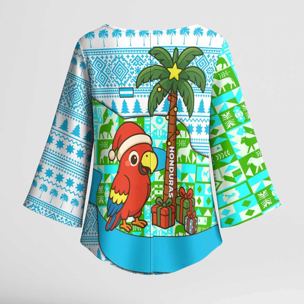 Honduras Christmas Kimono Sleeve Blouse with Santa Parrot Palm Tree and Tropical Gift Pattern Design - Wonder Print Shop
