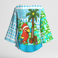 Honduras Christmas Kimono Sleeve Blouse with Santa Parrot Palm Tree and Tropical Gift Pattern Design - Wonder Print Shop