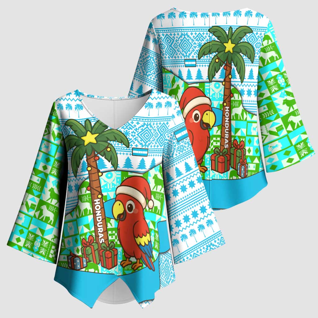 Honduras Christmas Kimono Sleeve Blouse with Santa Parrot Palm Tree and Tropical Gift Pattern Design - Wonder Print Shop