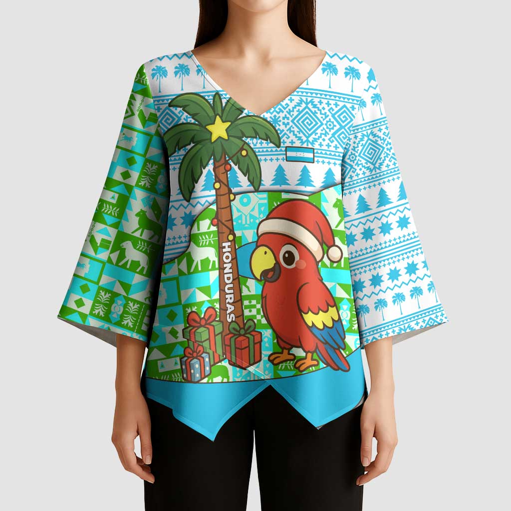 Honduras Christmas Kimono Sleeve Blouse with Santa Parrot Palm Tree and Tropical Gift Pattern Design - Wonder Print Shop