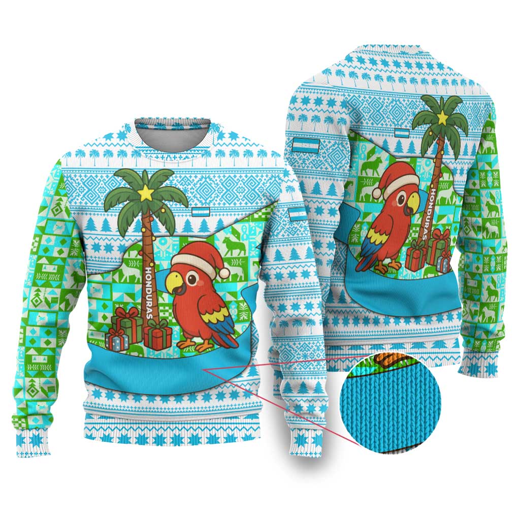 Honduras Christmas Ugly Christmas Sweater with Santa Parrot Palm Tree and Tropical Gift Pattern Design - Wonder Print Shop