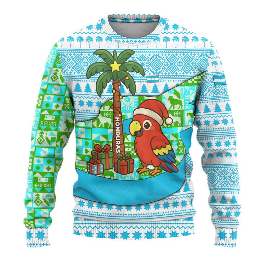 Honduras Christmas Ugly Christmas Sweater with Santa Parrot Palm Tree and Tropical Gift Pattern Design - Wonder Print Shop