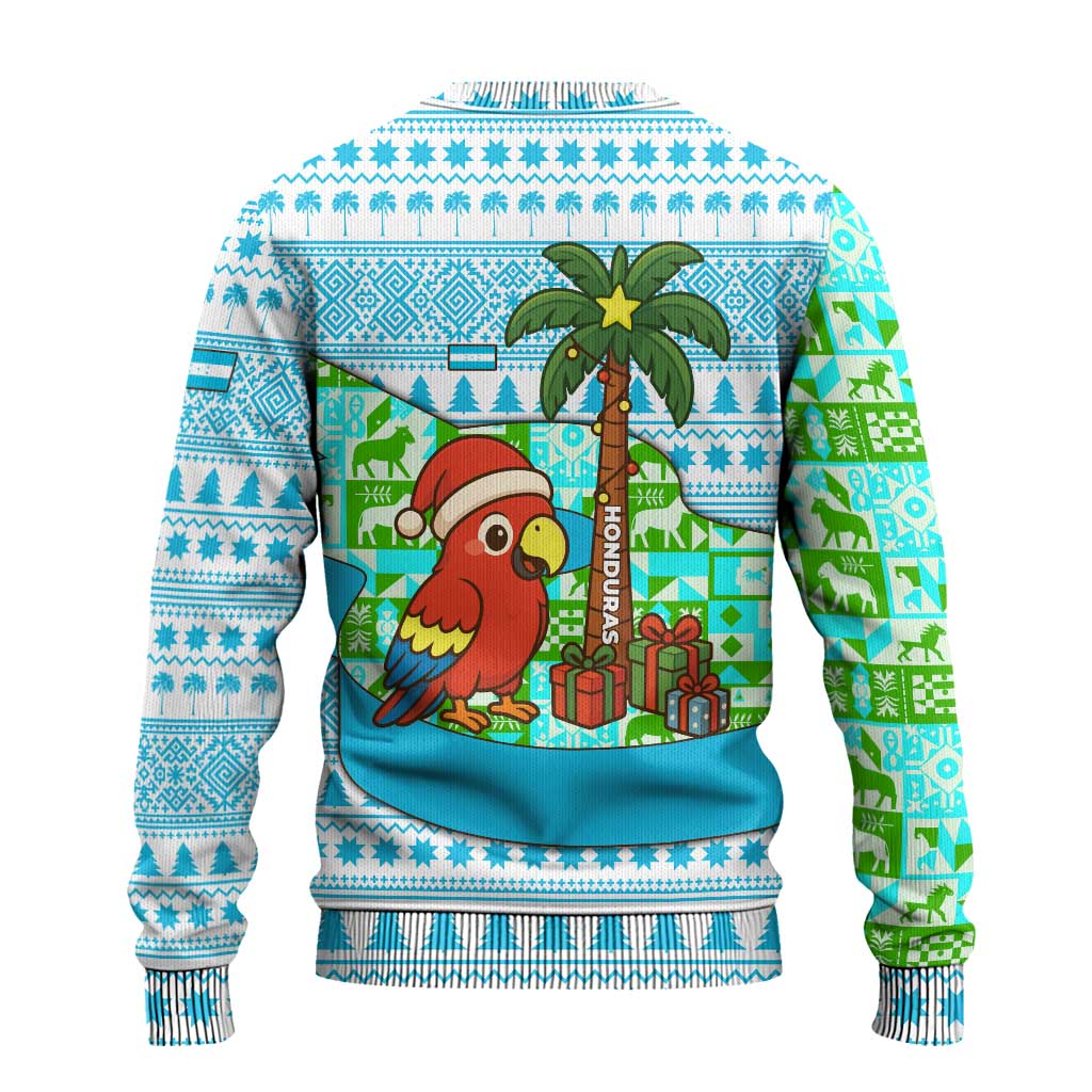 Honduras Christmas Ugly Christmas Sweater with Santa Parrot Palm Tree and Tropical Gift Pattern Design - Wonder Print Shop