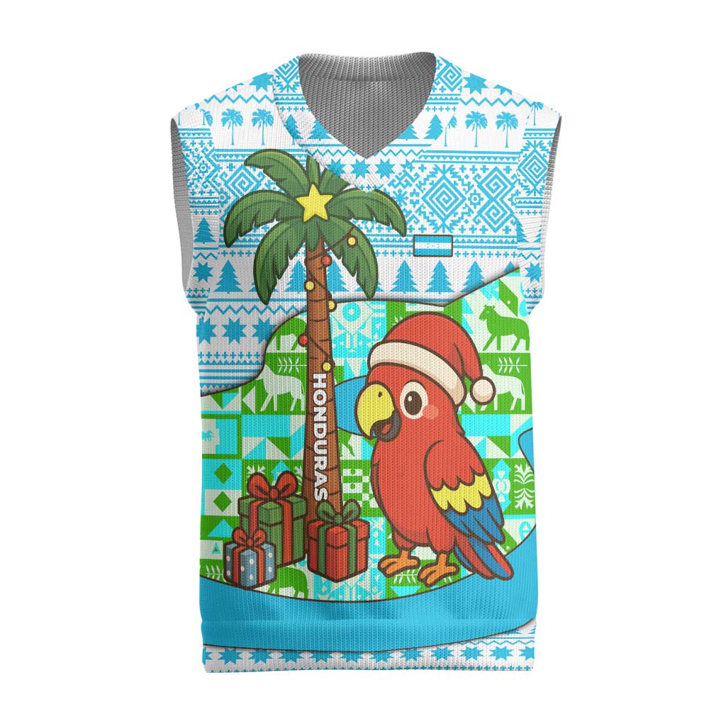 Honduras Christmas Knitted V-Neck Vest with Santa Parrot Palm Tree and Tropical Gift Pattern Design - Wonder Print Shop
