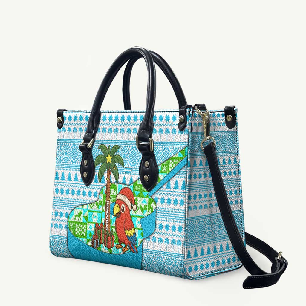 Honduras Christmas Leather Bag with Santa Parrot Palm Tree and Tropical Gift Pattern Design - Wonder Print Shop