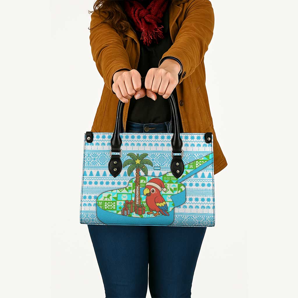 Honduras Christmas Leather Bag with Santa Parrot Palm Tree and Tropical Gift Pattern Design - Wonder Print Shop