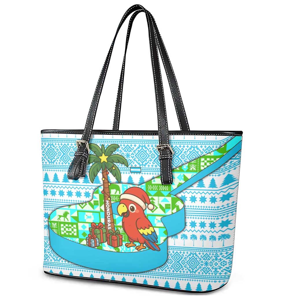 Honduras Christmas Leather Tote Bag with Santa Parrot Palm Tree and Tropical Gift Pattern Design - Wonder Print Shop
