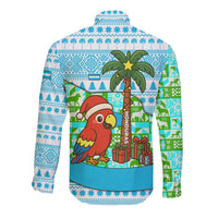 Honduras Christmas Long Sleeve Button Shirt with Santa Parrot Palm Tree and Tropical Gift Pattern Design - Wonder Print Shop