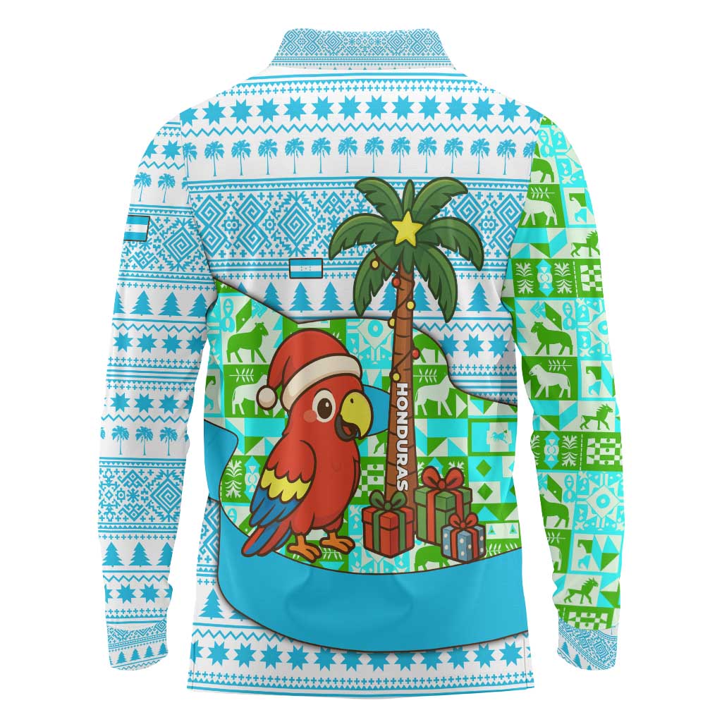 Honduras Christmas Long Sleeve Polo Shirt with Santa Parrot Palm Tree and Tropical Gift Pattern Design - Wonder Print Shop