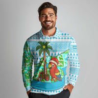 Honduras Christmas Long Sleeve Polo Shirt with Santa Parrot Palm Tree and Tropical Gift Pattern Design - Wonder Print Shop