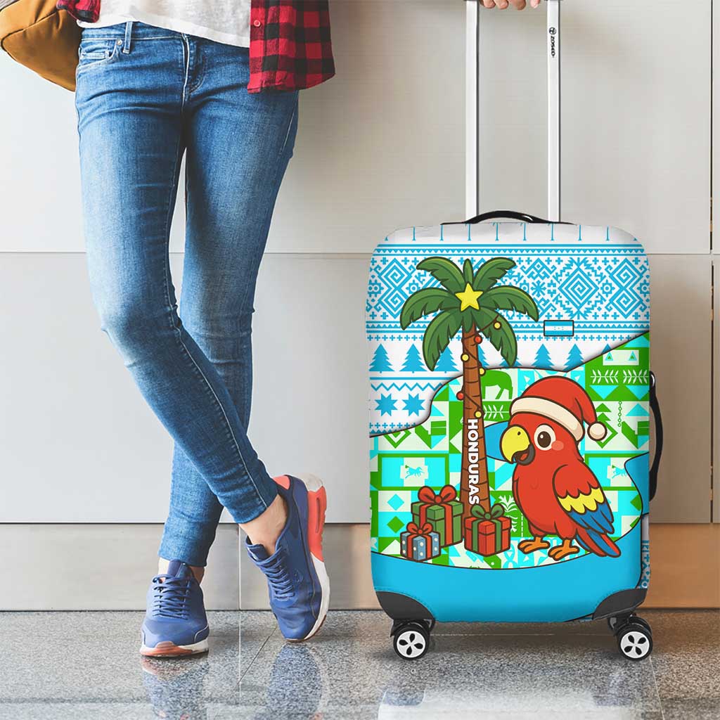 Honduras Christmas Luggage Cover with Santa Parrot Palm Tree and Tropical Gift Pattern Design - Wonder Print Shop