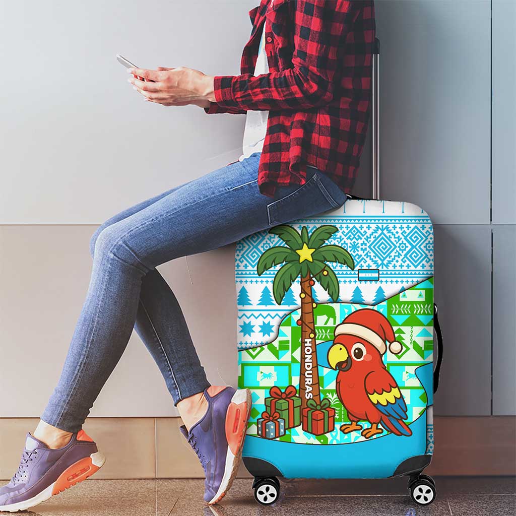 Honduras Christmas Luggage Cover with Santa Parrot Palm Tree and Tropical Gift Pattern Design - Wonder Print Shop