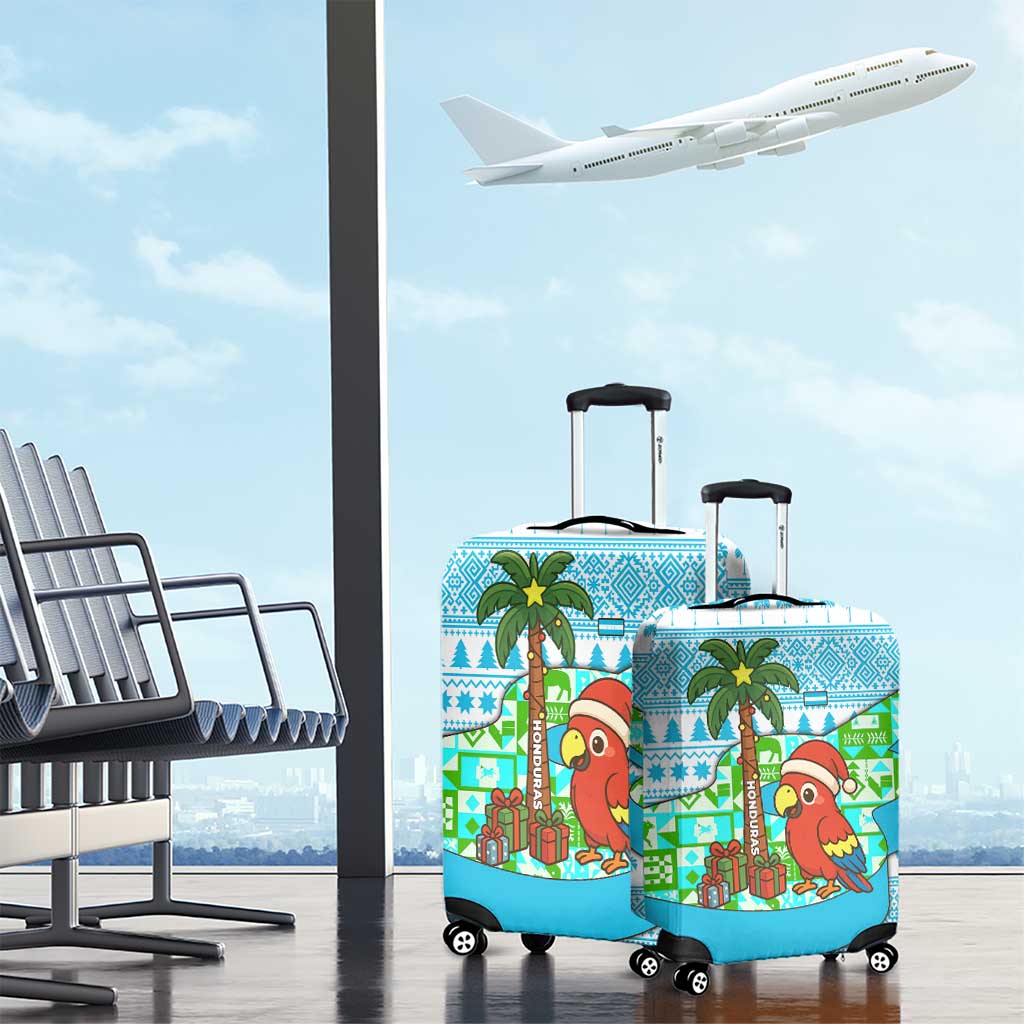 Honduras Christmas Luggage Cover with Santa Parrot Palm Tree and Tropical Gift Pattern Design - Wonder Print Shop