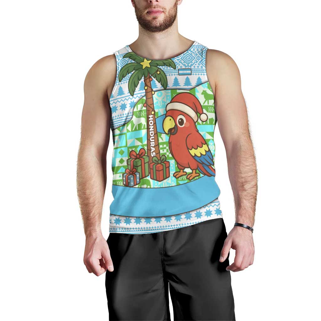 Honduras Christmas Men Tank Top with Santa Parrot Palm Tree and Tropical Gift Pattern Design - Wonder Print Shop