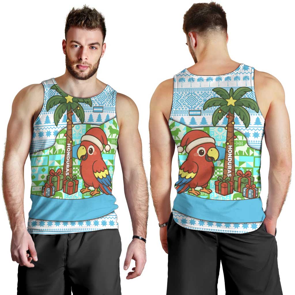 Honduras Christmas Men Tank Top with Santa Parrot Palm Tree and Tropical Gift Pattern Design - Wonder Print Shop