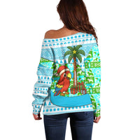 Honduras Christmas Off Shoulder Sweater with Santa Parrot Palm Tree and Tropical Gift Pattern Design - Wonder Print Shop