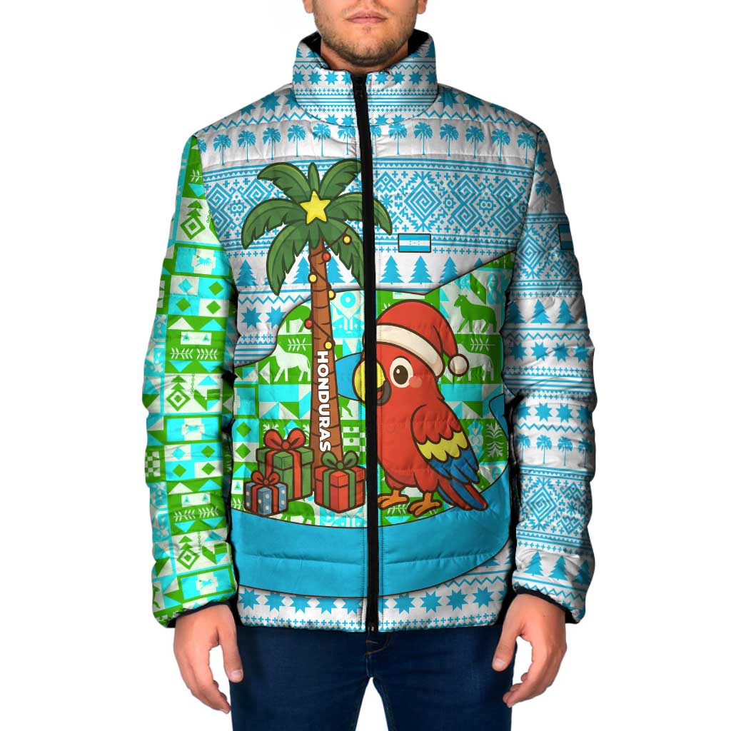 Honduras Christmas Padded Jacket with Santa Parrot Palm Tree and Tropical Gift Pattern Design - Wonder Print Shop