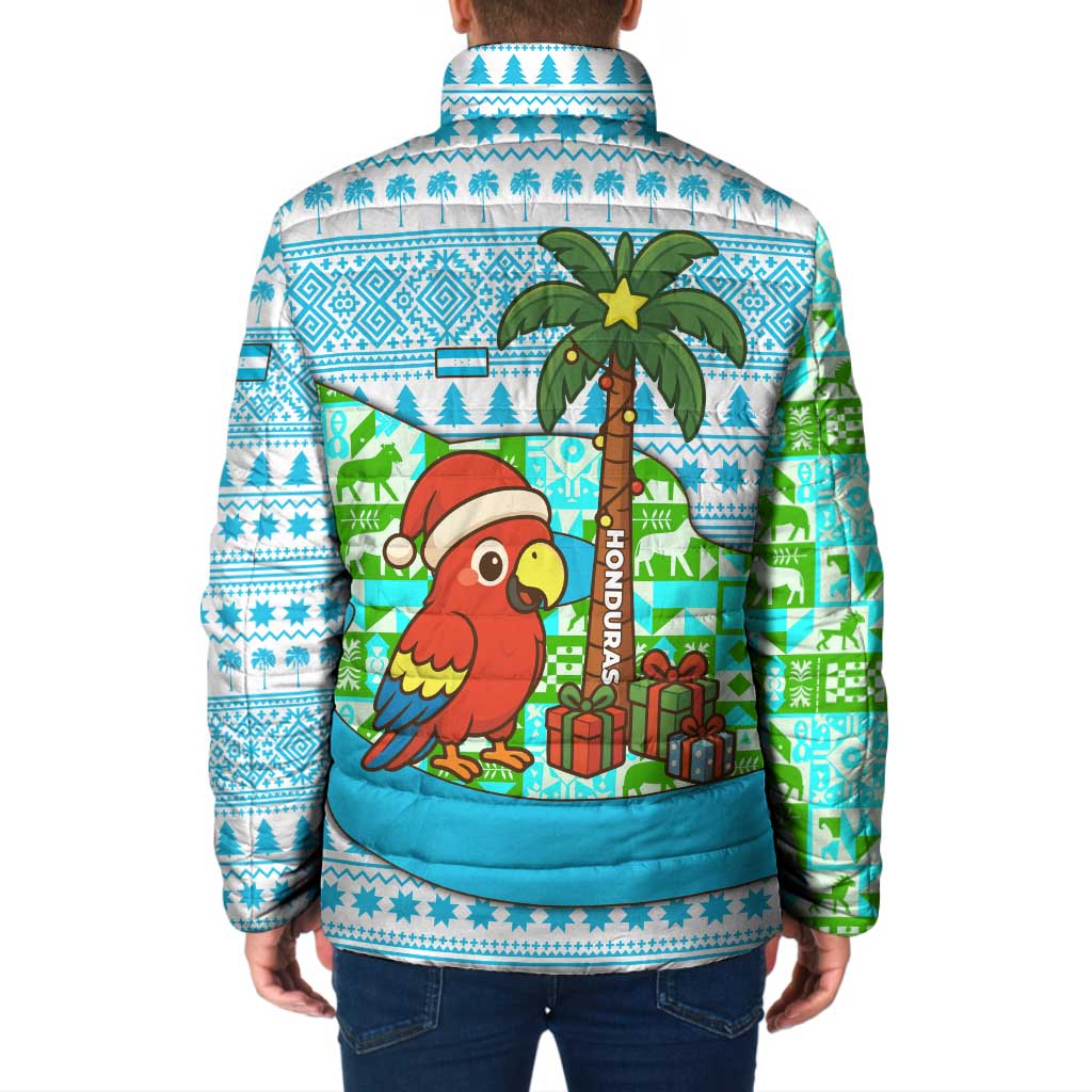Honduras Christmas Padded Jacket with Santa Parrot Palm Tree and Tropical Gift Pattern Design - Wonder Print Shop