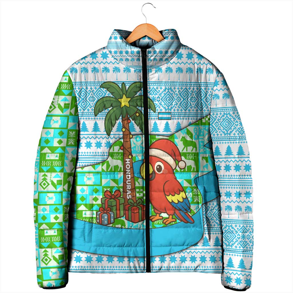Honduras Christmas Padded Jacket with Santa Parrot Palm Tree and Tropical Gift Pattern Design - Wonder Print Shop