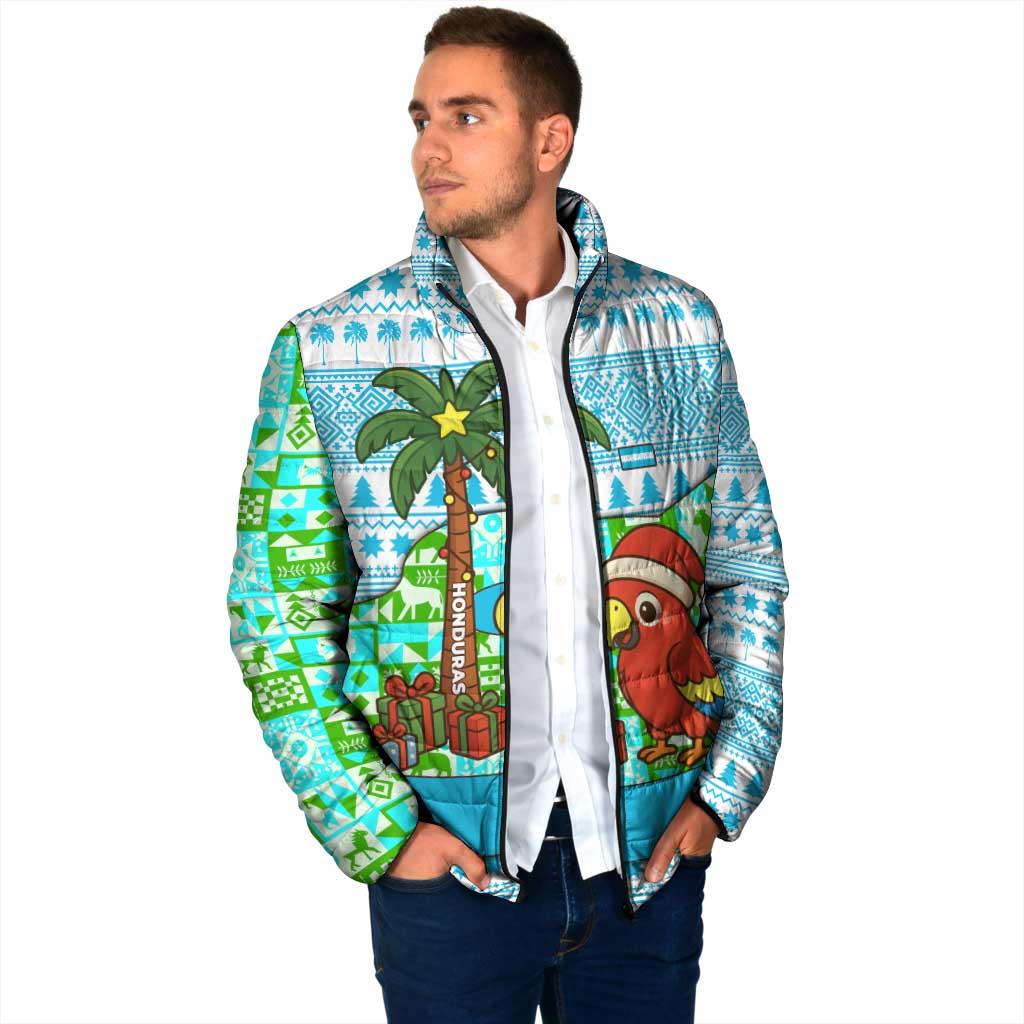 Honduras Christmas Padded Jacket with Santa Parrot Palm Tree and Tropical Gift Pattern Design - Wonder Print Shop