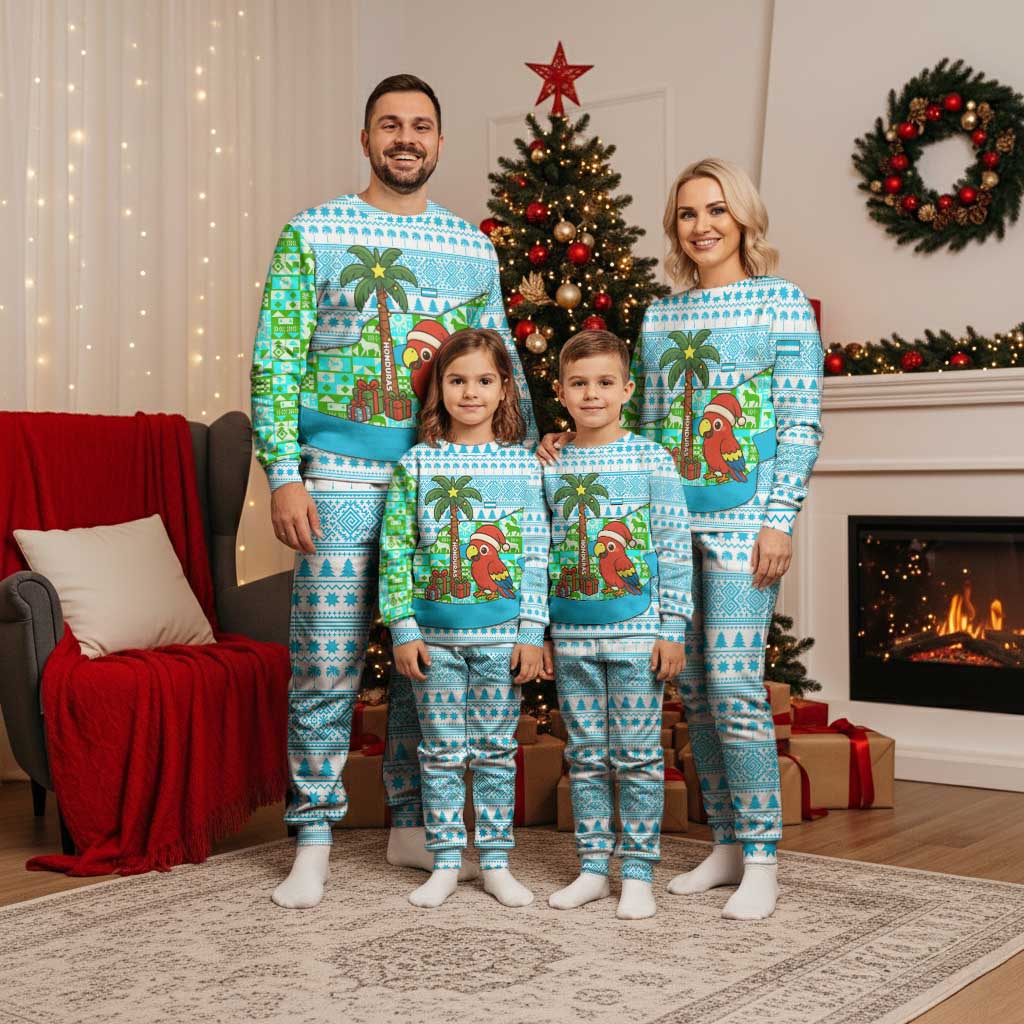 Honduras Christmas Pajama Set with Santa Parrot Palm Tree and Tropical Gift Pattern Design - Wonder Print Shop