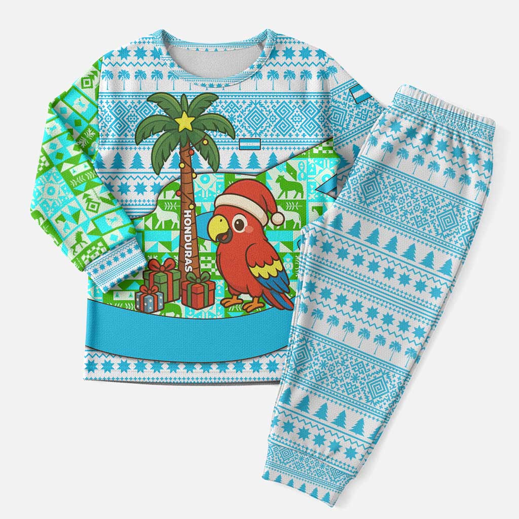 Honduras Christmas Pajama Set with Santa Parrot Palm Tree and Tropical Gift Pattern Design - Wonder Print Shop