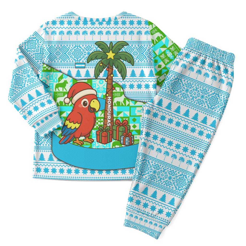 Honduras Christmas Pajama Set with Santa Parrot Palm Tree and Tropical Gift Pattern Design - Wonder Print Shop