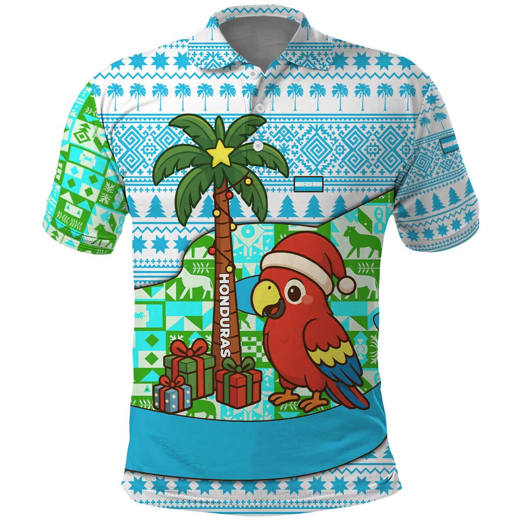 Honduras Christmas Polo Shirt with Santa Parrot Palm Tree and Tropical Gift Pattern Design - Wonder Print Shop