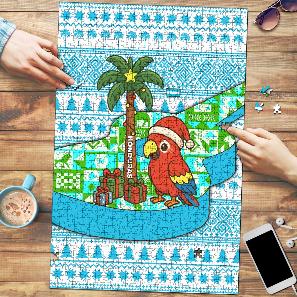 Honduras Christmas Puzzle with Santa Parrot Palm Tree and Tropical Gift Pattern Design - Wonder Print Shop