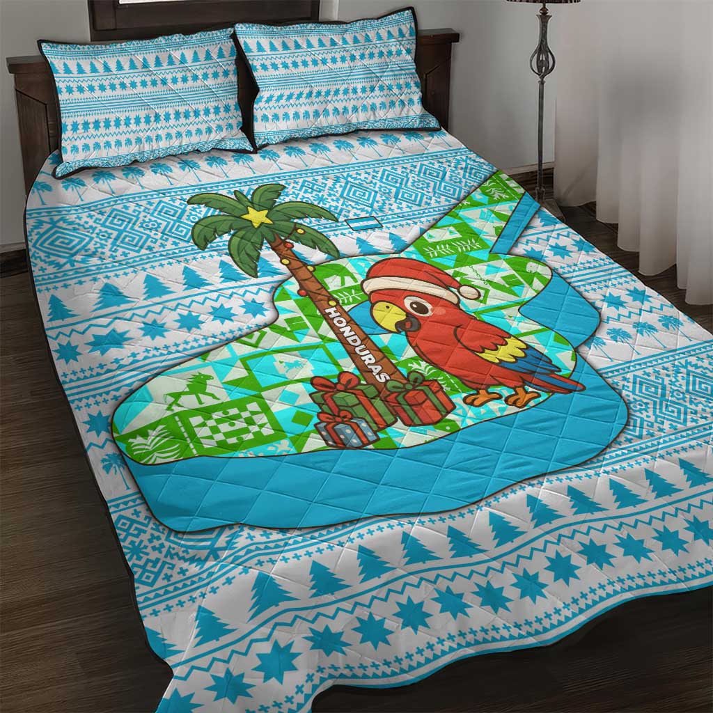 Honduras Christmas Quilt Bed Set with Santa Parrot Palm Tree and Tropical Gift Pattern Design - Wonder Print Shop