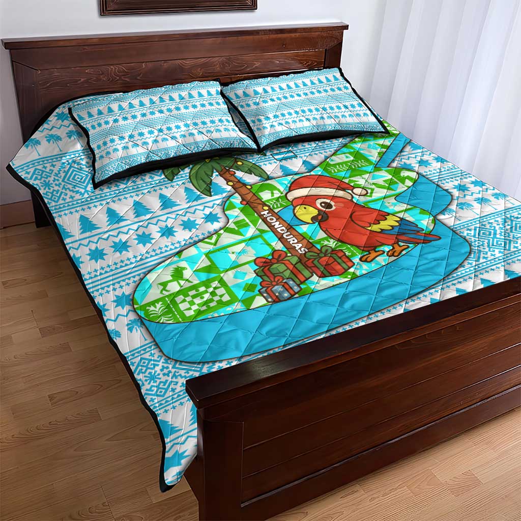 Honduras Christmas Quilt Bed Set with Santa Parrot Palm Tree and Tropical Gift Pattern Design - Wonder Print Shop
