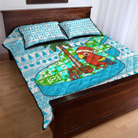 Honduras Christmas Quilt Bed Set with Santa Parrot Palm Tree and Tropical Gift Pattern Design - Wonder Print Shop