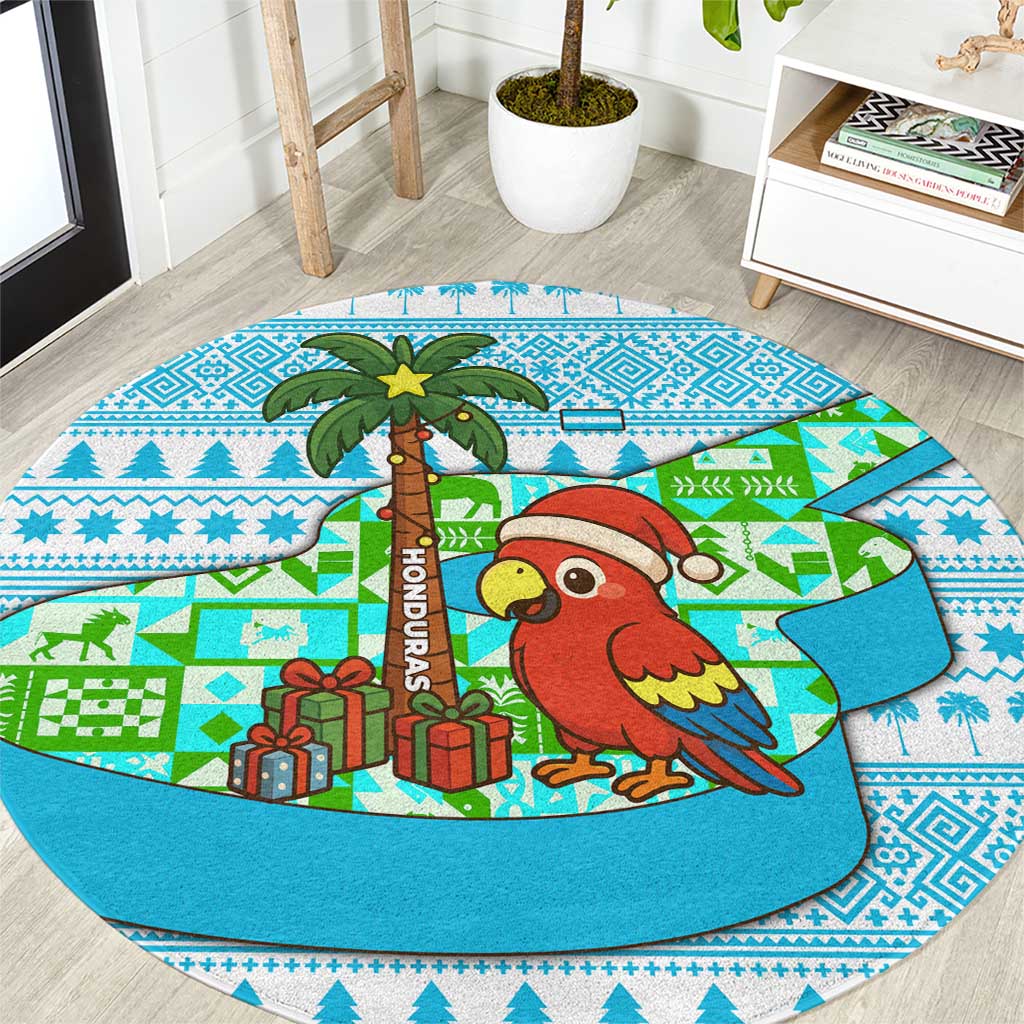 Honduras Christmas Round Carpet with Santa Parrot Palm Tree and Tropical Gift Pattern Design - Wonder Print Shop