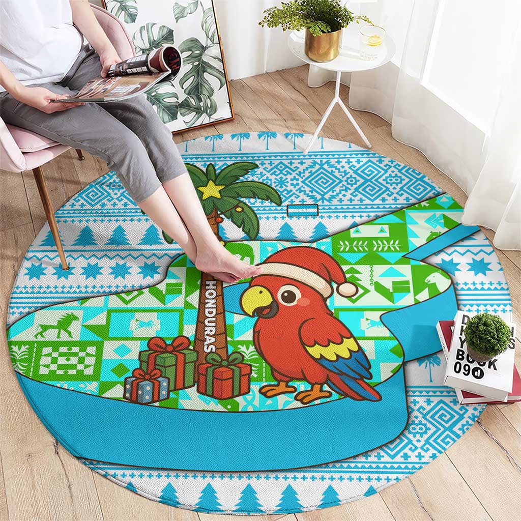 Honduras Christmas Round Carpet with Santa Parrot Palm Tree and Tropical Gift Pattern Design - Wonder Print Shop