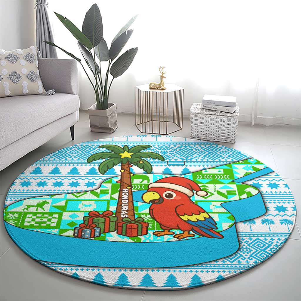 Honduras Christmas Round Carpet with Santa Parrot Palm Tree and Tropical Gift Pattern Design - Wonder Print Shop