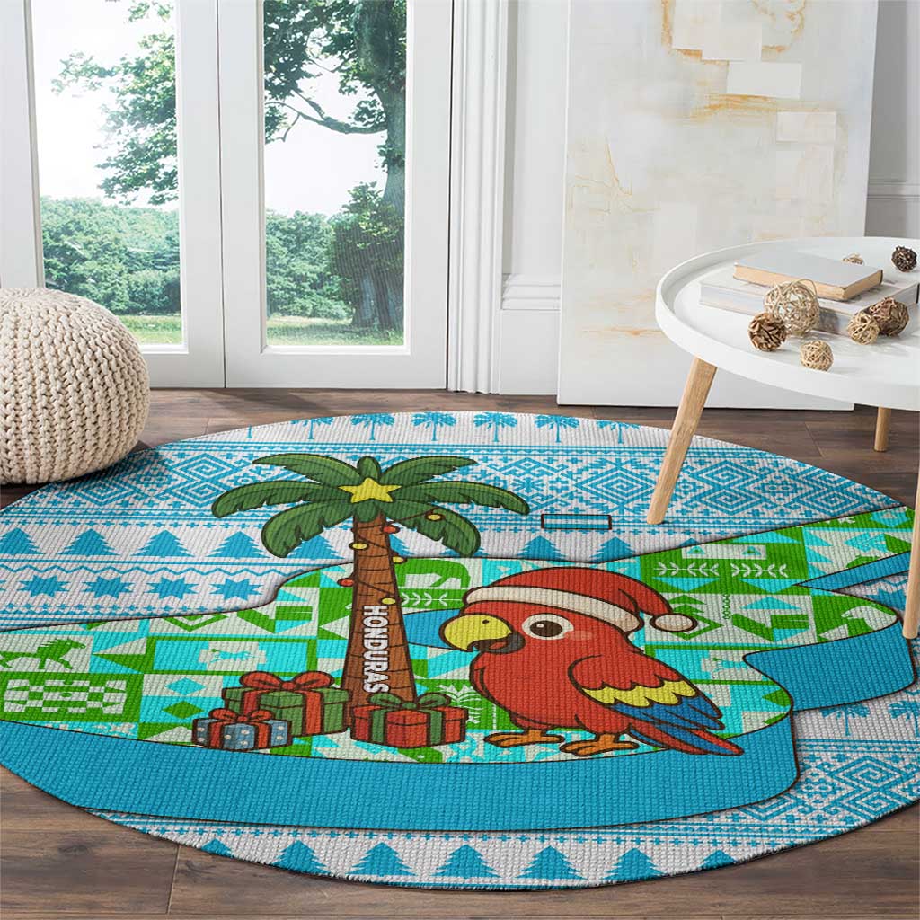 Honduras Christmas Round Carpet with Santa Parrot Palm Tree and Tropical Gift Pattern Design - Wonder Print Shop