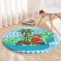 Honduras Christmas Round Carpet with Santa Parrot Palm Tree and Tropical Gift Pattern Design - Wonder Print Shop