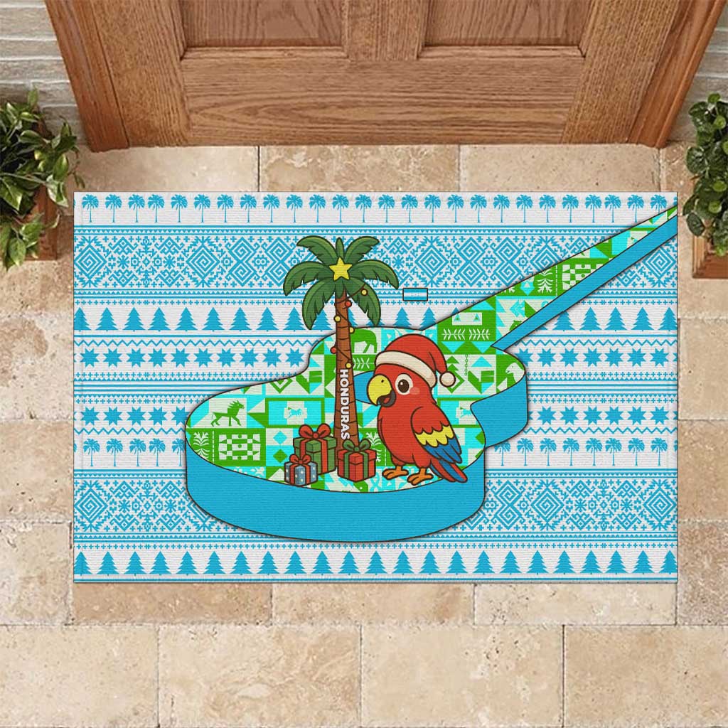 Honduras Christmas Rubber Doormat with Santa Parrot Palm Tree and Tropical Gift Pattern Design - Wonder Print Shop