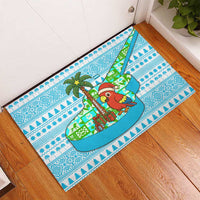 Honduras Christmas Rubber Doormat with Santa Parrot Palm Tree and Tropical Gift Pattern Design - Wonder Print Shop