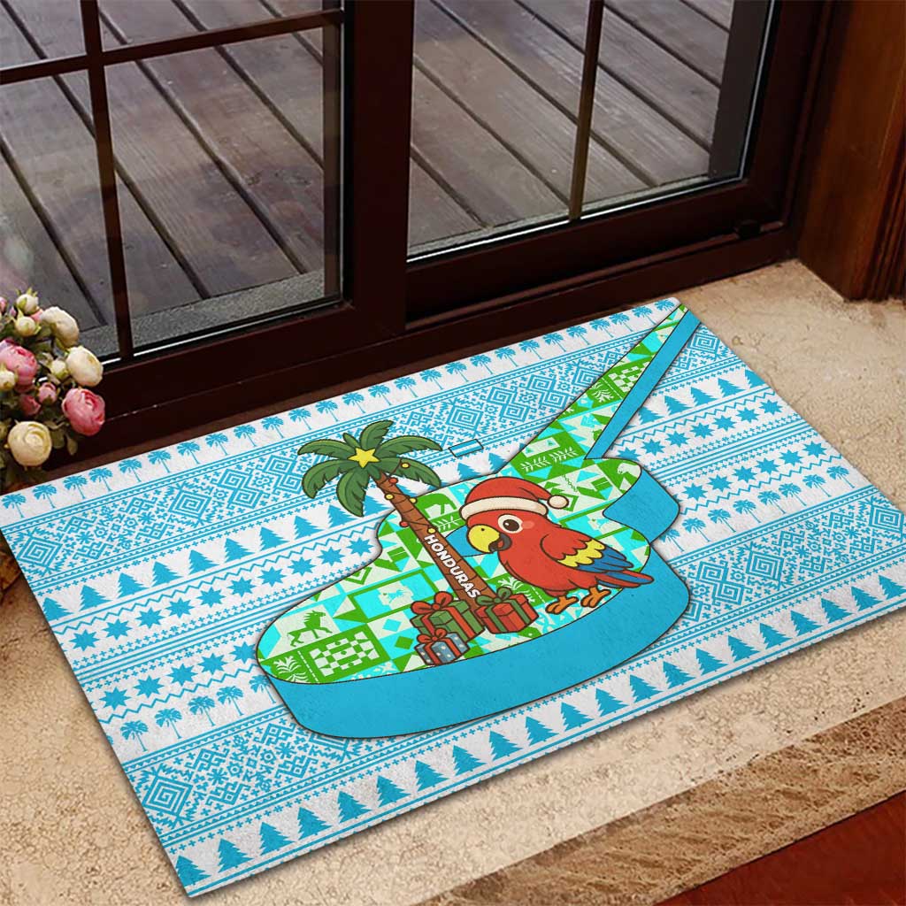 Honduras Christmas Rubber Doormat with Santa Parrot Palm Tree and Tropical Gift Pattern Design - Wonder Print Shop