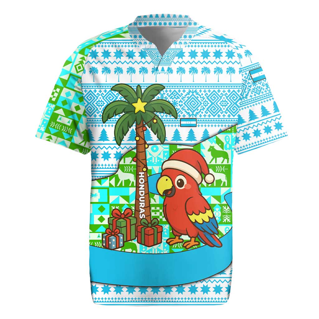 Honduras Christmas Rugby Jersey with Santa Parrot Palm Tree and Tropical Gift Pattern Design - Wonder Print Shop