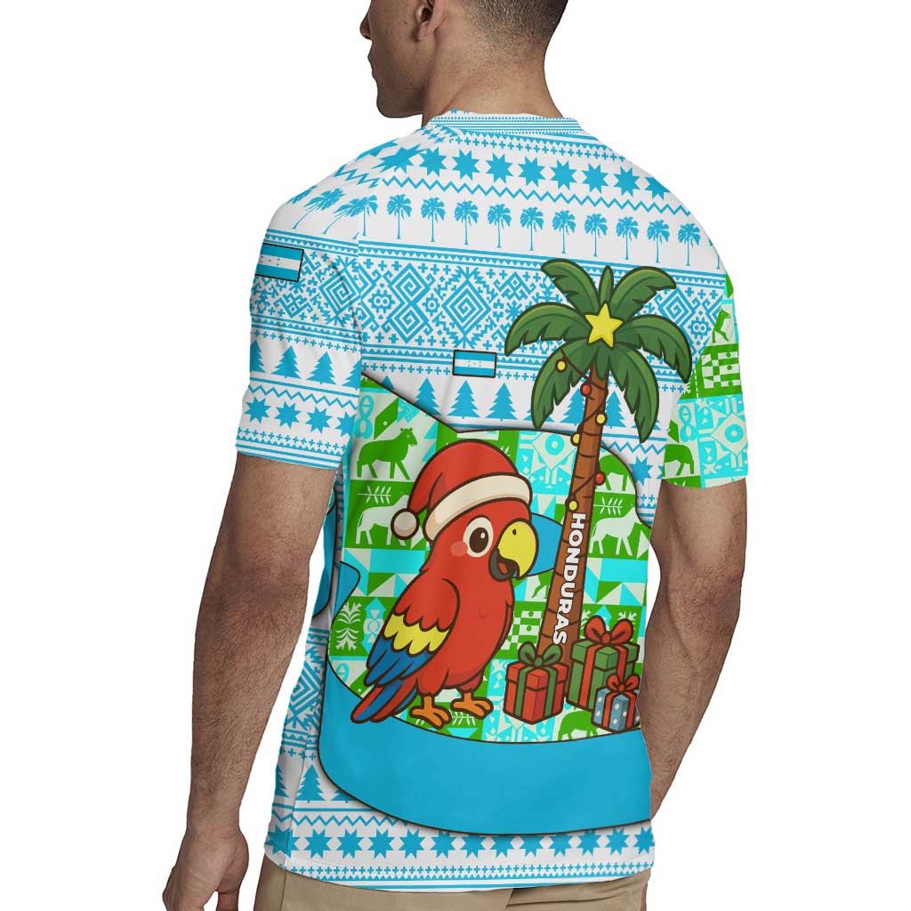 Honduras Christmas Rugby Jersey with Santa Parrot Palm Tree and Tropical Gift Pattern Design - Wonder Print Shop