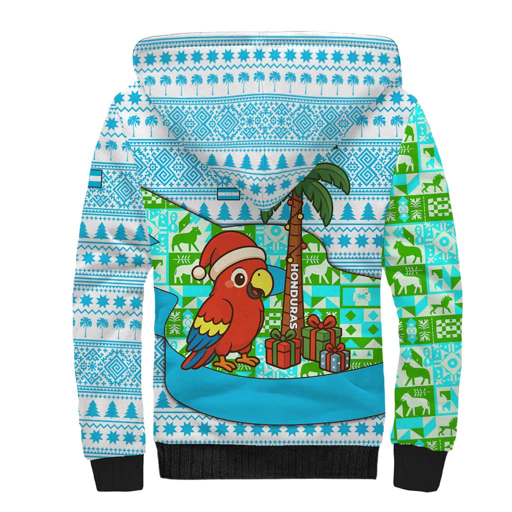 Honduras Christmas Sherpa Hoodie with Santa Parrot Palm Tree and Tropical Gift Pattern Design - Wonder Print Shop