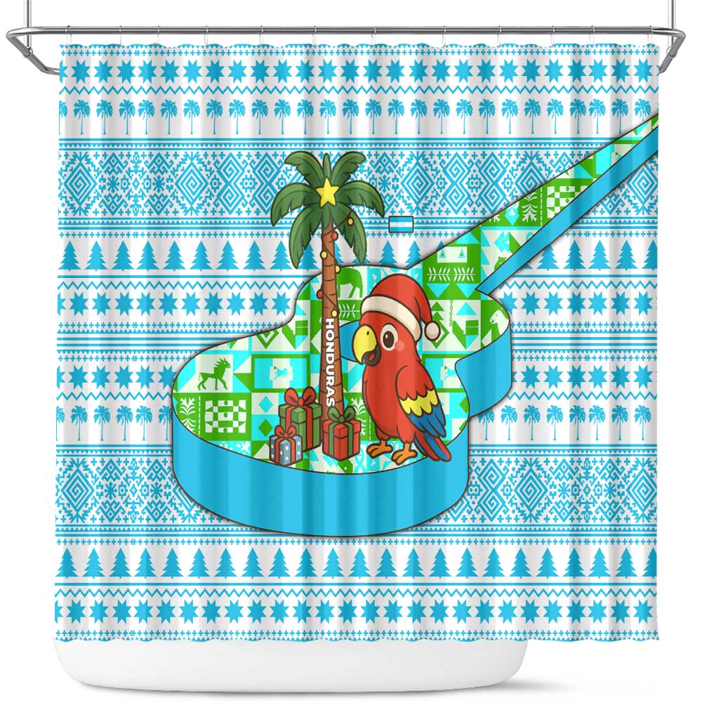 Honduras Christmas Shower Curtain with Santa Parrot Palm Tree and Tropical Gift Pattern Design - Wonder Print Shop