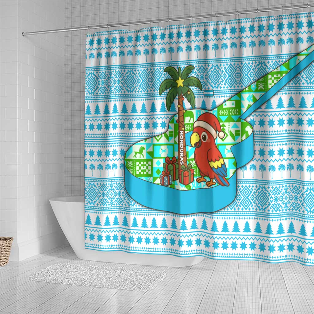 Honduras Christmas Shower Curtain with Santa Parrot Palm Tree and Tropical Gift Pattern Design - Wonder Print Shop