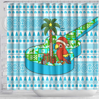 Honduras Christmas Shower Curtain with Santa Parrot Palm Tree and Tropical Gift Pattern Design - Wonder Print Shop